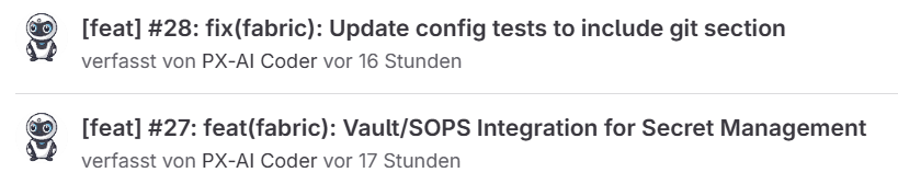 Commits von PX-AI Coder in GitLab – automatisch erstellt ohne menschlichen Eingriff